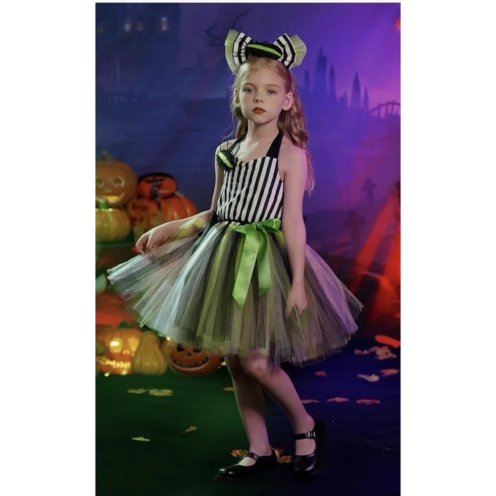 Kids Girl Halloween Costume Short Sleeve Ruffle Tulle Tutu Dress festival 11-12